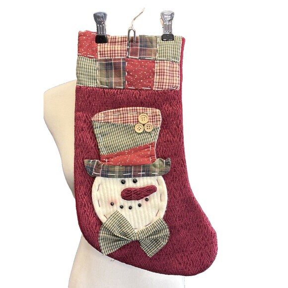 Dan Dee Collectors‎ Choice Hanging Christmas Stocking Patchwork Snowman 16” Red - Picture 1 of 7